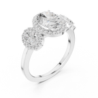 Oval Three Stone Halo Diamond Engagement Ring