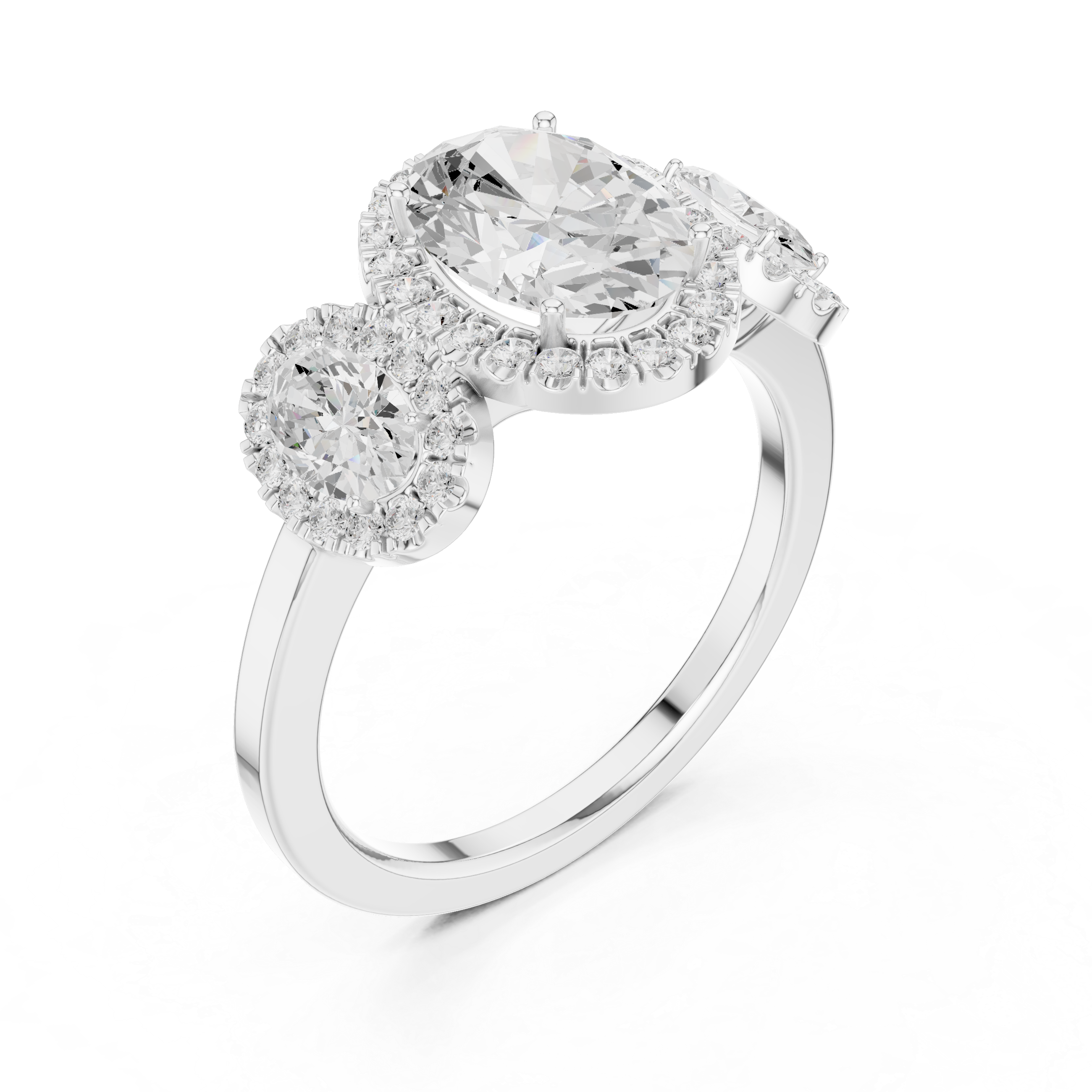 Oval Three Stone Halo Diamond Engagement Ring