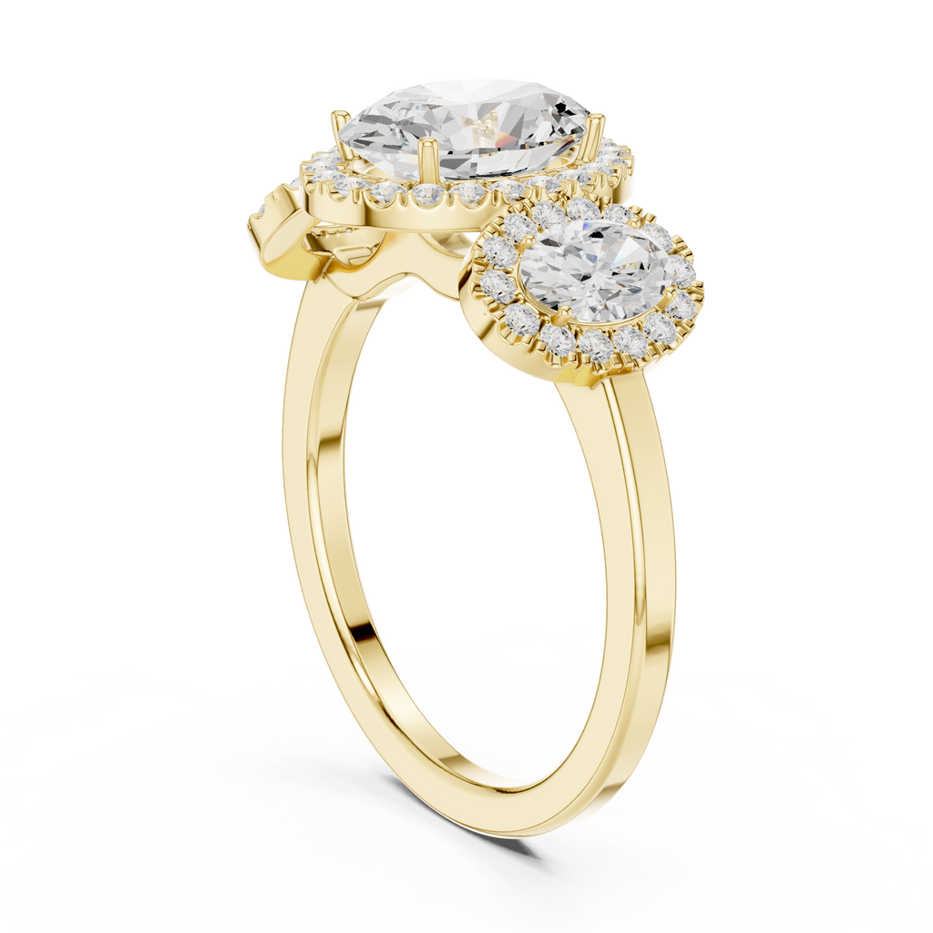 Oval Three Stone Halo Diamond Engagement Ring