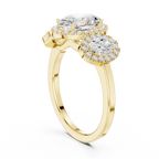 Oval Three Stone Halo Diamond Engagement Ring
