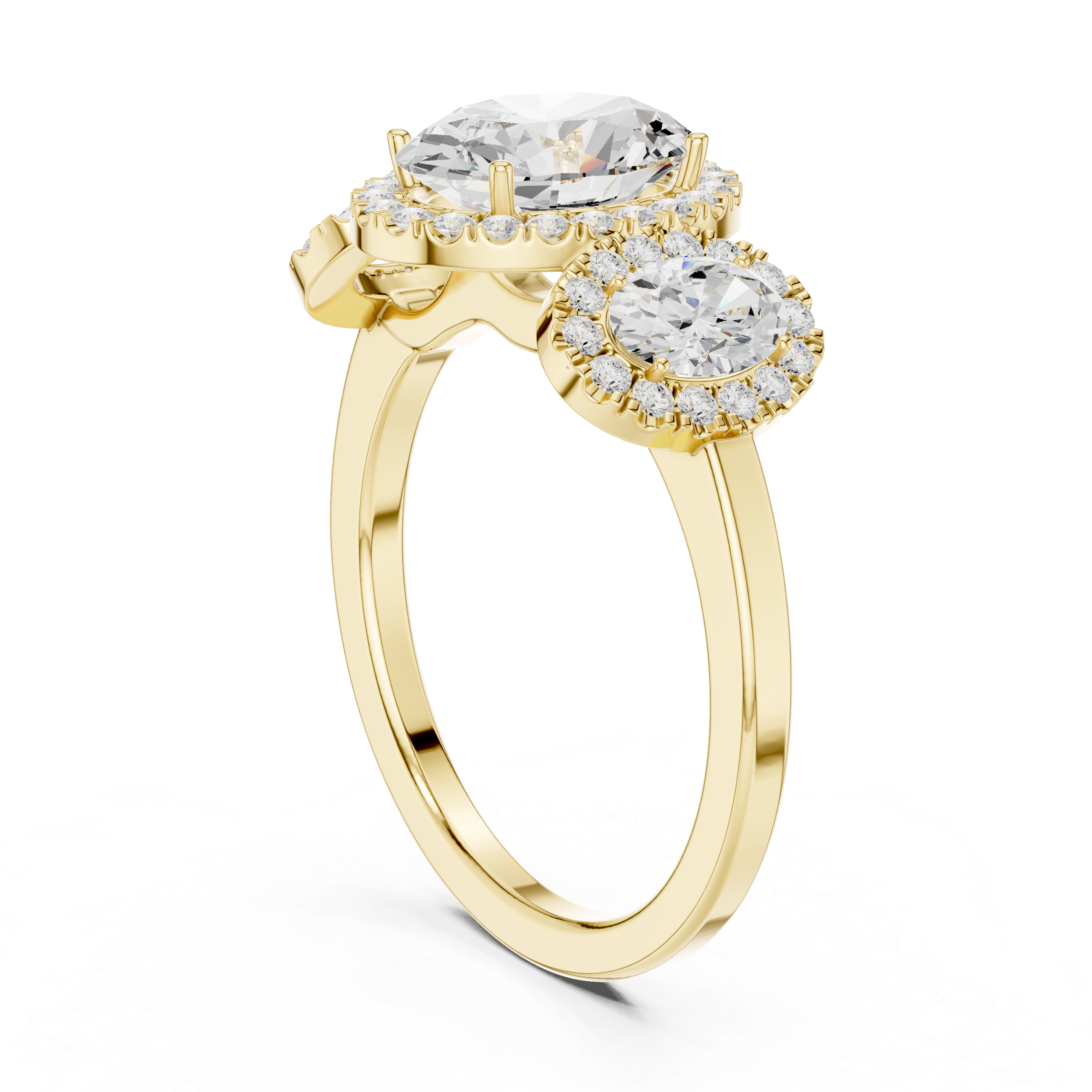 Oval Three Stone Halo Diamond Engagement Ring