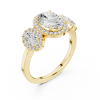 Oval Three Stone Halo Diamond Engagement Ring