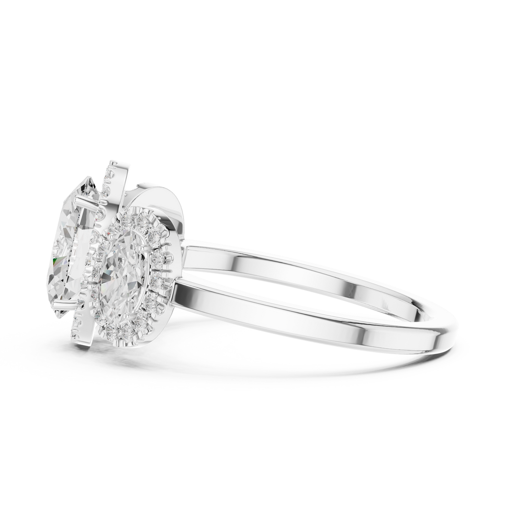 Oval Three Stone Halo Diamond Engagement Ring
