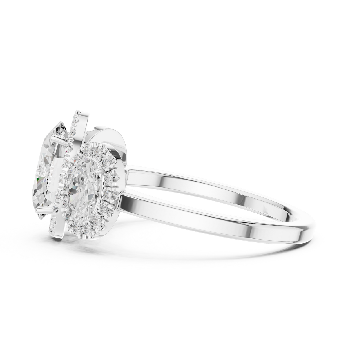 Oval Three Stone Halo Diamond Engagement Ring – view 4 of 12, lab grown diamond ring | Jewelix Atelier