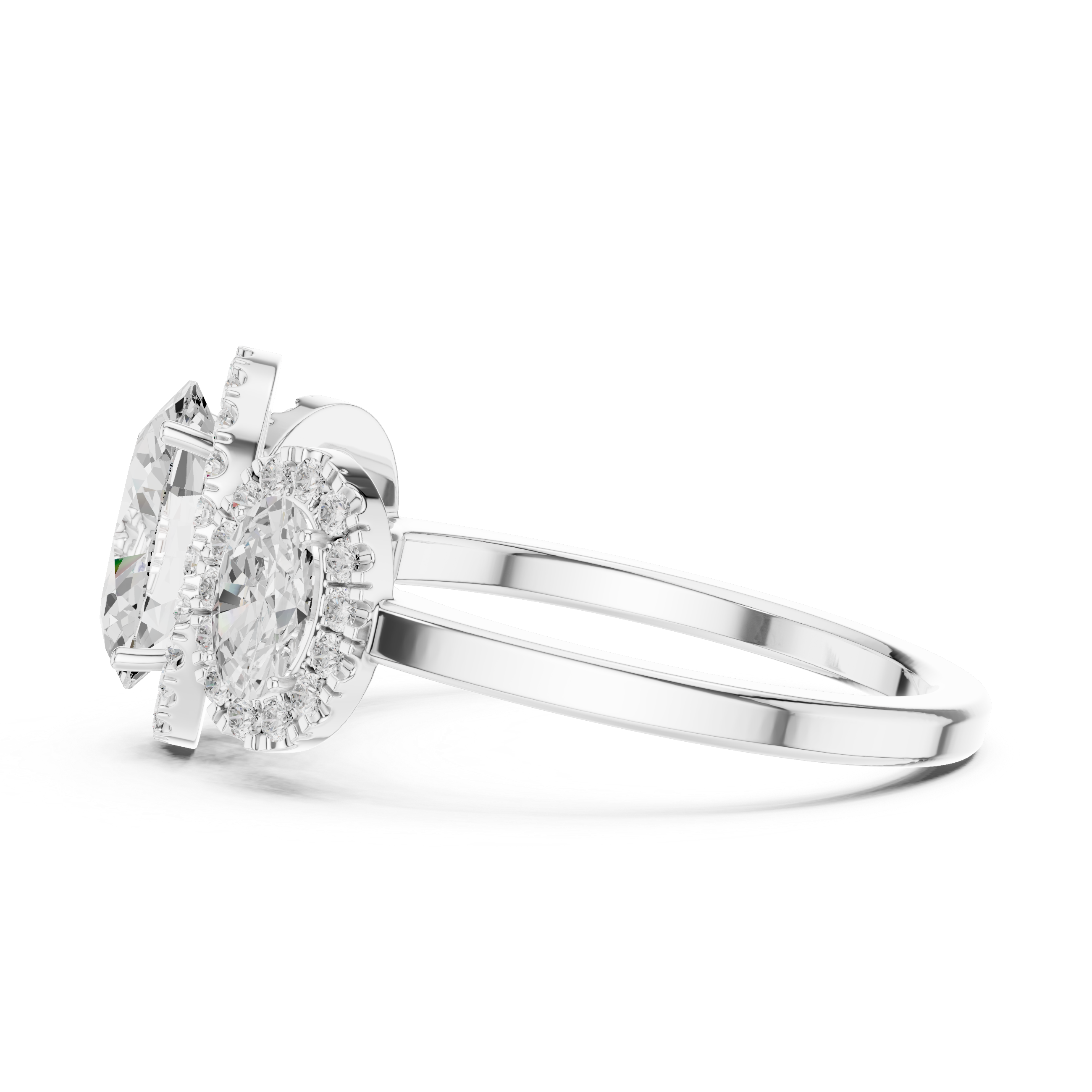 Oval Three Stone Halo Diamond Engagement Ring