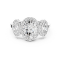 Oval Three Stone Halo Diamond Engagement Ring