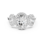 Oval Three Stone Halo Diamond Engagement Ring