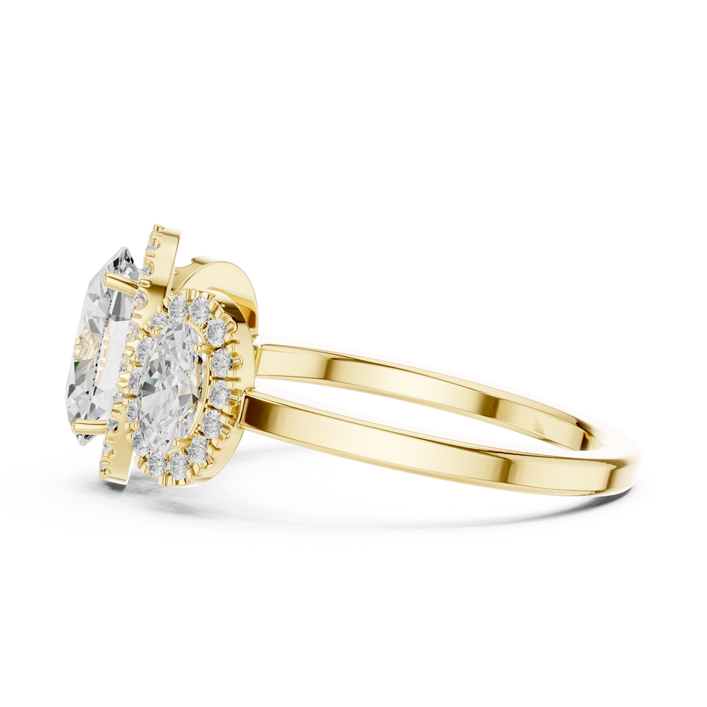 Oval Three Stone Halo Diamond Engagement Ring
