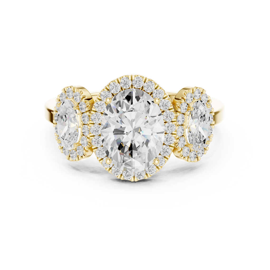 Oval Three Stone Halo Diamond Engagement Ring