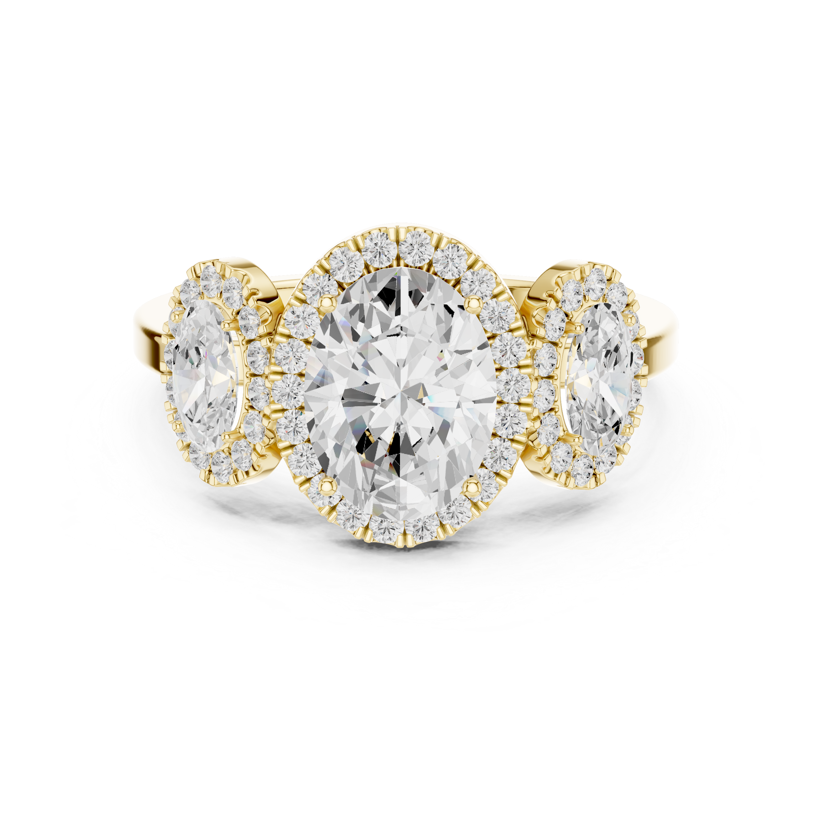 Oval Three Stone Halo Diamond Engagement Ring