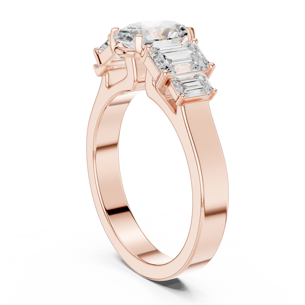 Oval & Emerald Cut Three Stone Diamond Engagement Ring