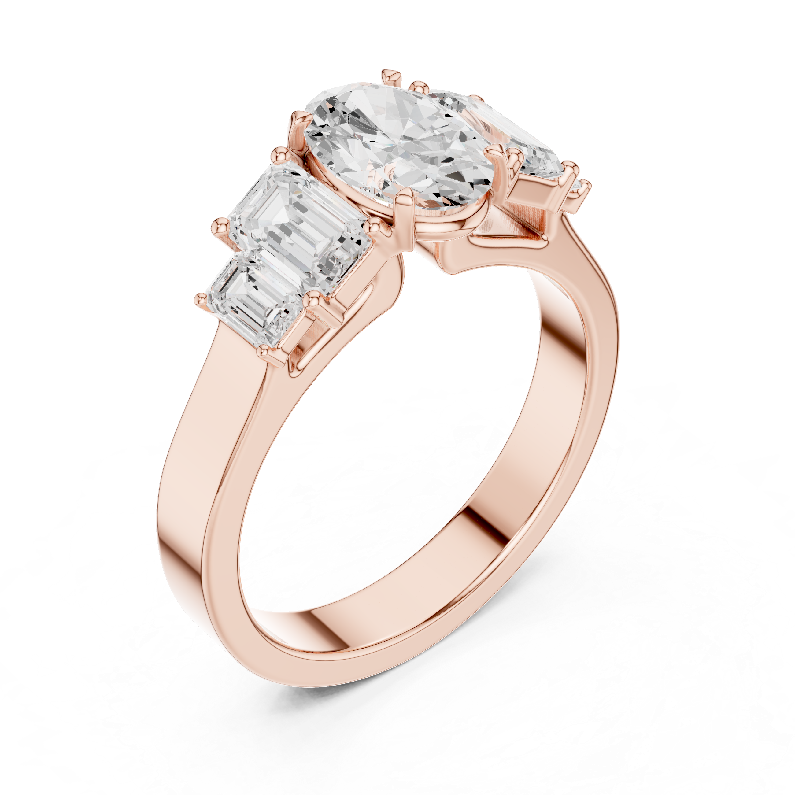 Oval & Emerald Cut Three Stone Diamond Engagement Ring