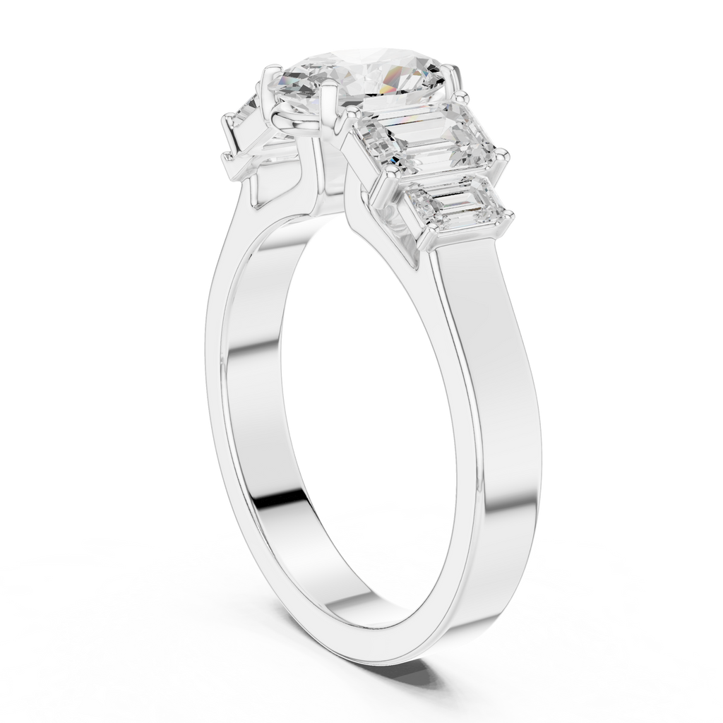 Oval & Emerald Cut Three Stone Diamond Engagement Ring
