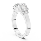 Oval & Emerald Cut Three Stone Diamond Engagement Ring