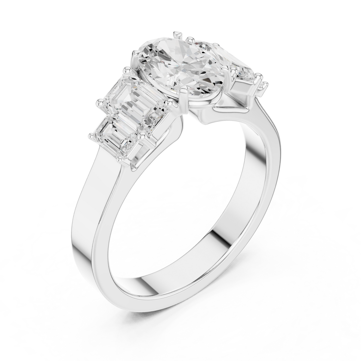 Oval & Emerald Cut Three Stone Diamond Engagement Ring – view 3 of 12, lab grown diamond ring | Jewelix Atelier