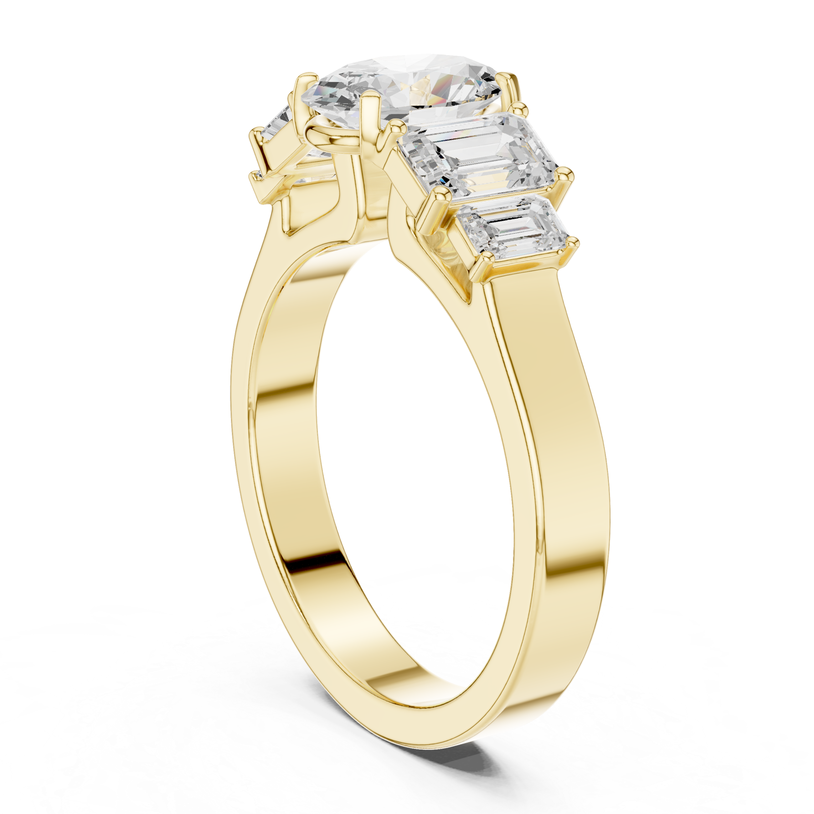 Oval & Emerald Cut Three Stone Diamond Engagement Ring