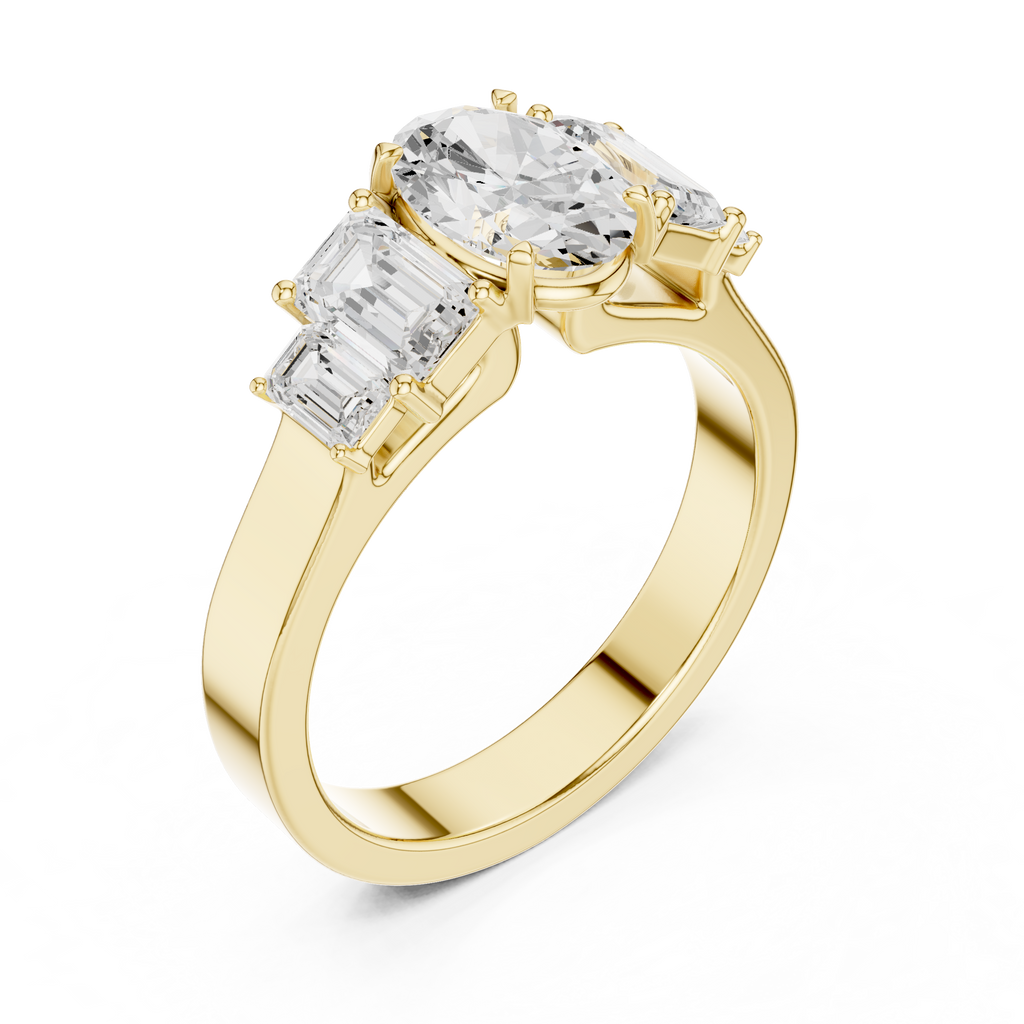 Oval & Emerald Cut Three Stone Diamond Engagement Ring
