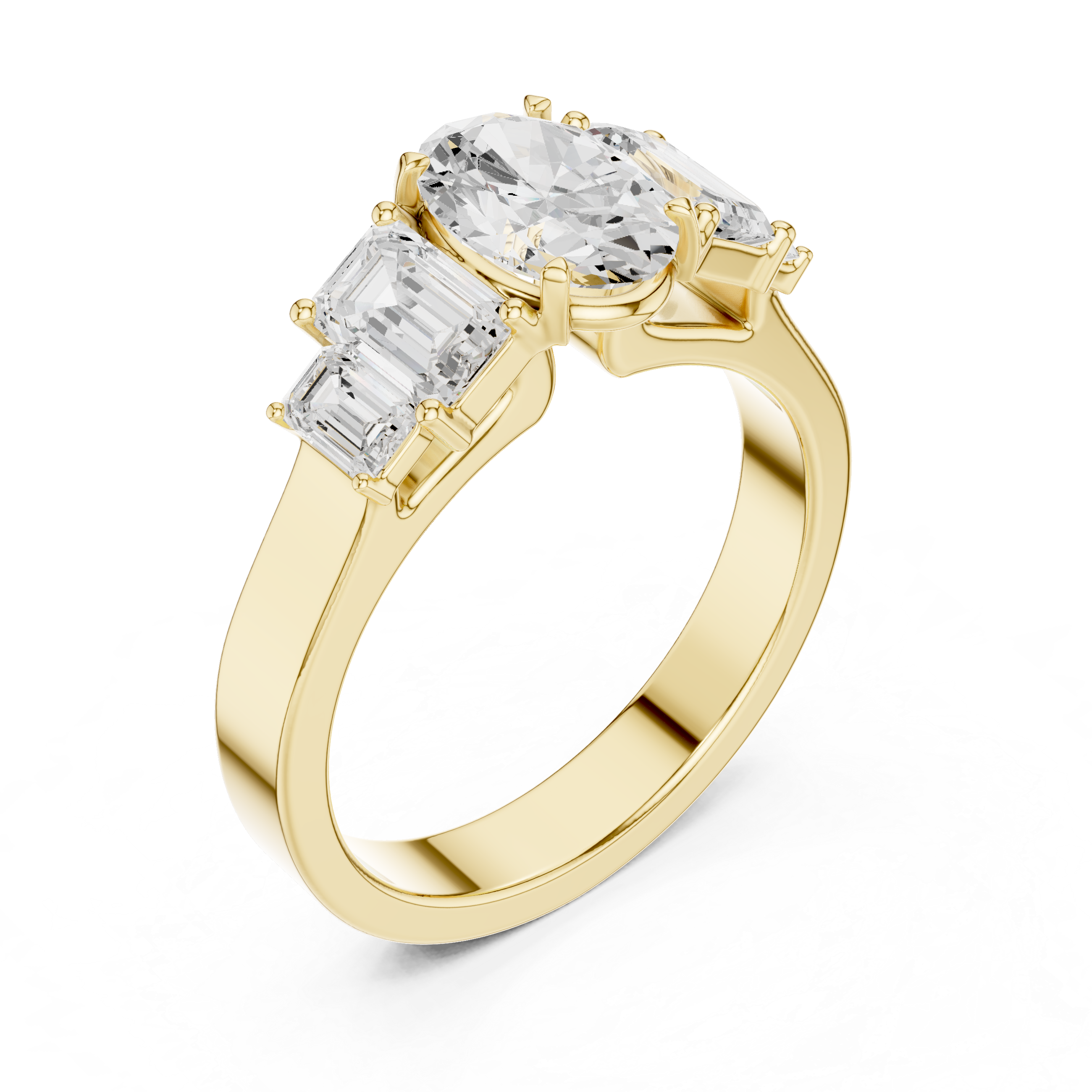 Oval & Emerald Cut Three Stone Diamond Engagement Ring
