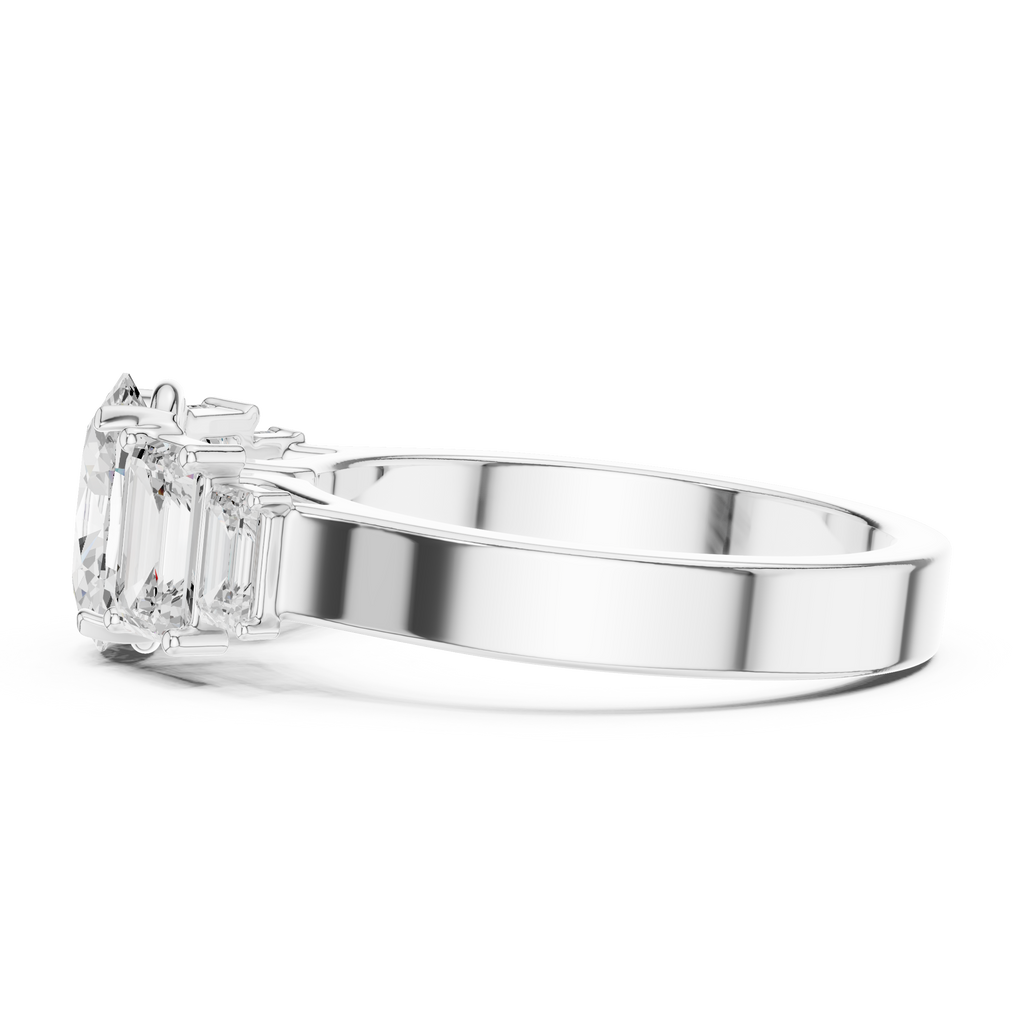 Oval & Emerald Cut Three Stone Diamond Engagement Ring