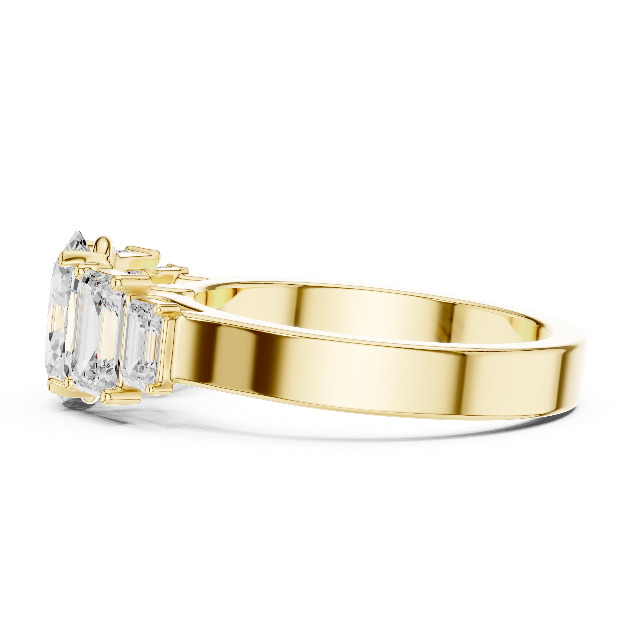 Oval & Emerald Cut Three Stone Diamond Engagement Ring