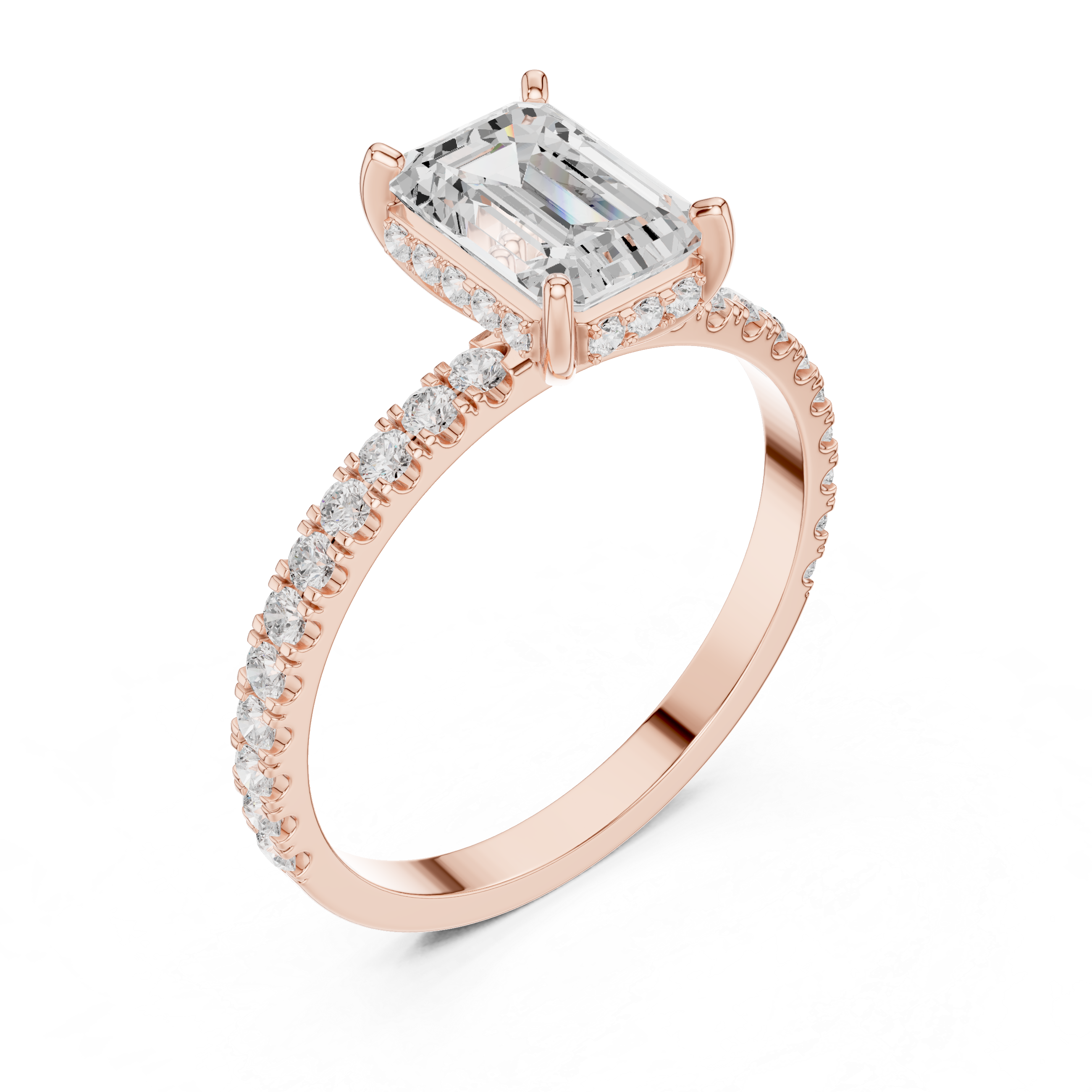 Hidden Halo Emerald Cut Diamond Engagement Ring