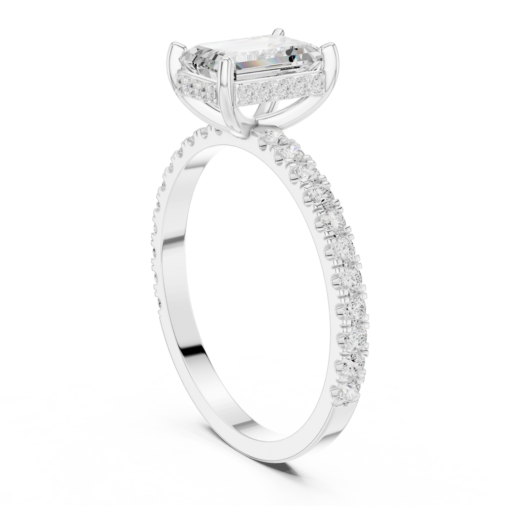 Hidden Halo Emerald Cut Diamond Engagement Ring