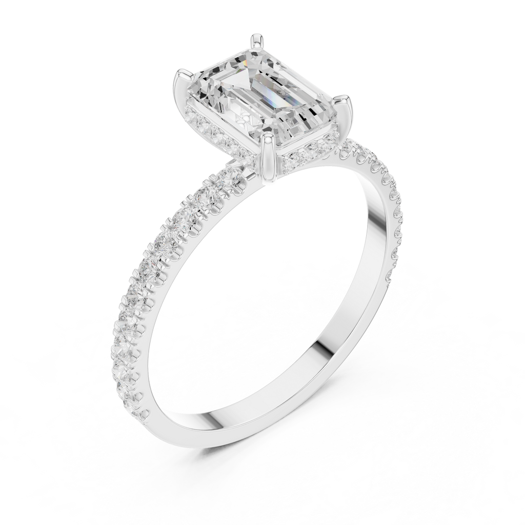 Hidden Halo Emerald Cut Diamond Engagement Ring