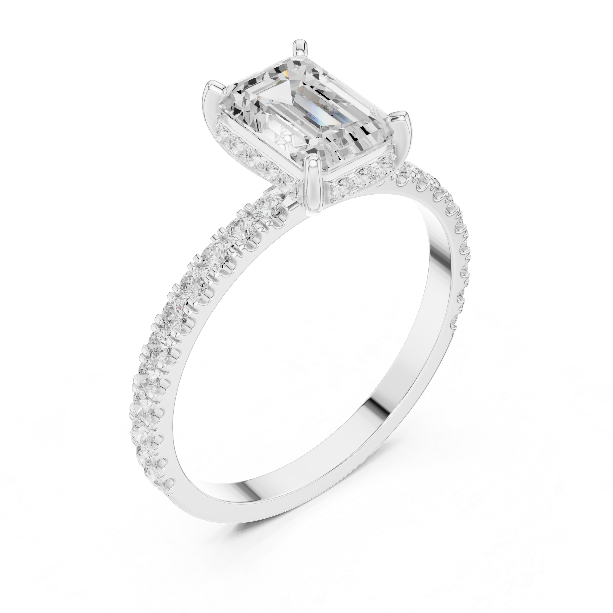Hidden Halo Emerald Cut Diamond Engagement Ring