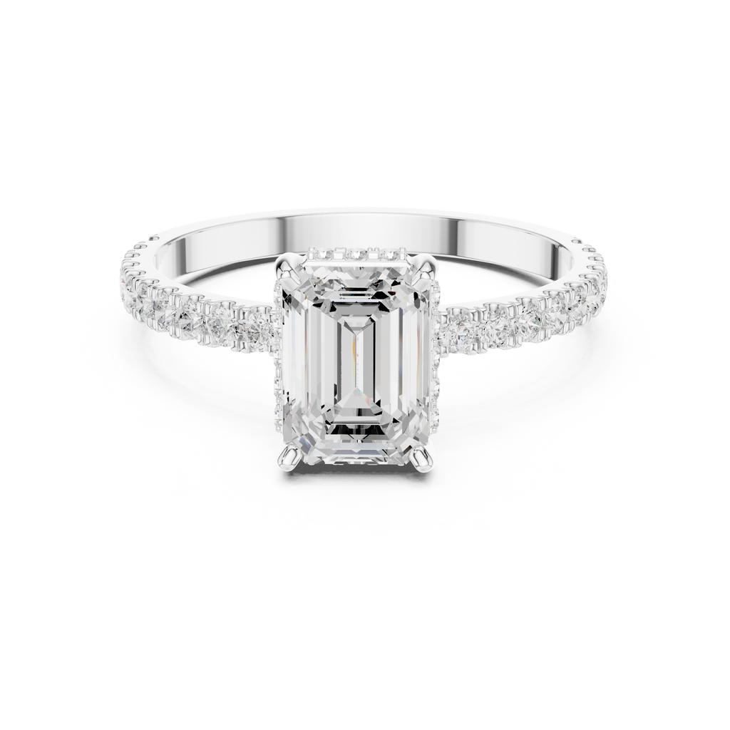 Hidden Halo Emerald Cut Diamond Engagement Ring