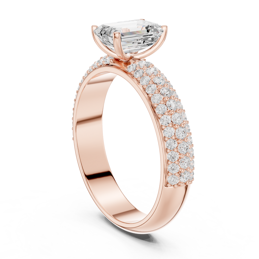 Emerald Cut Pavé Diamond Engagement Ring