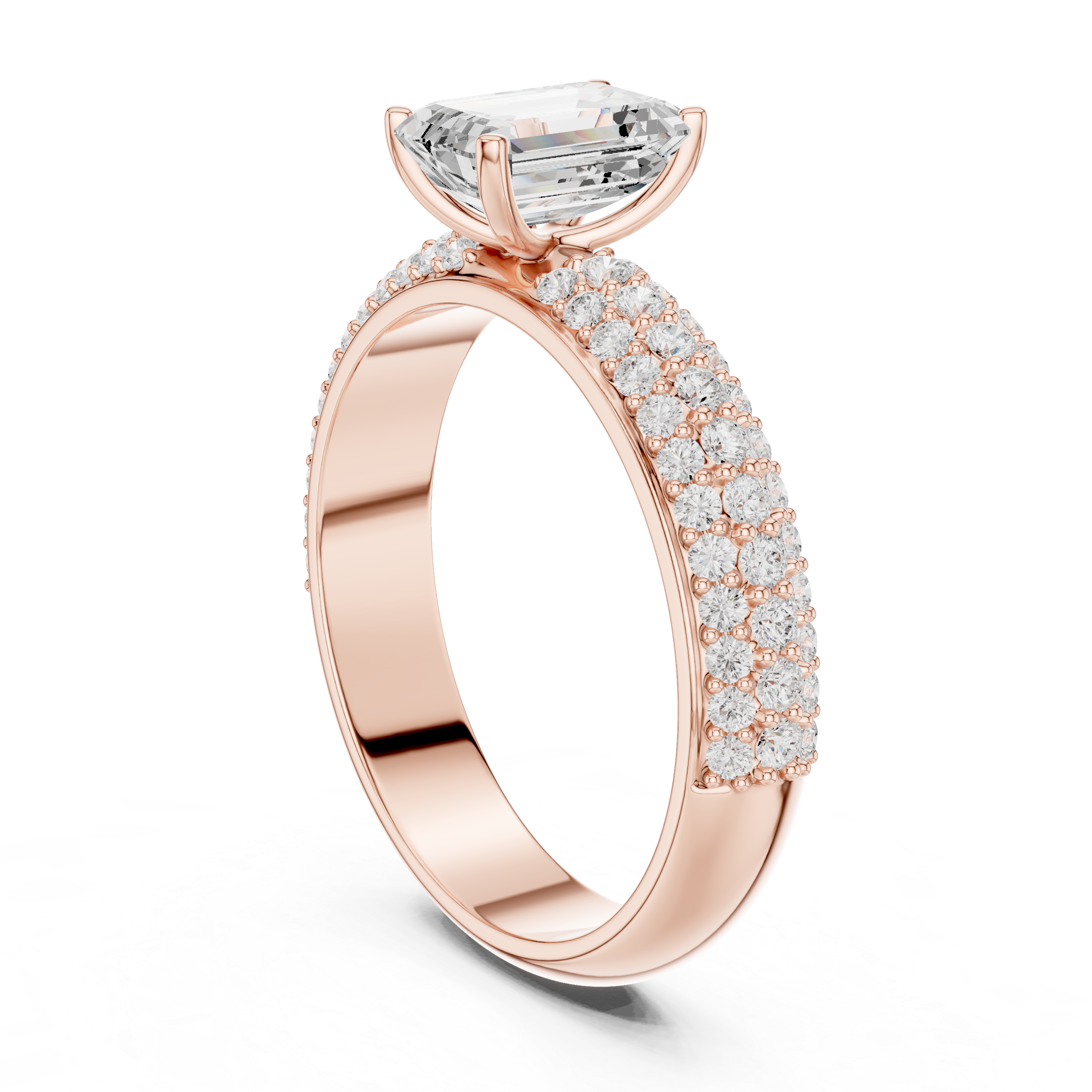 Emerald Cut Pavé Diamond Engagement Ring