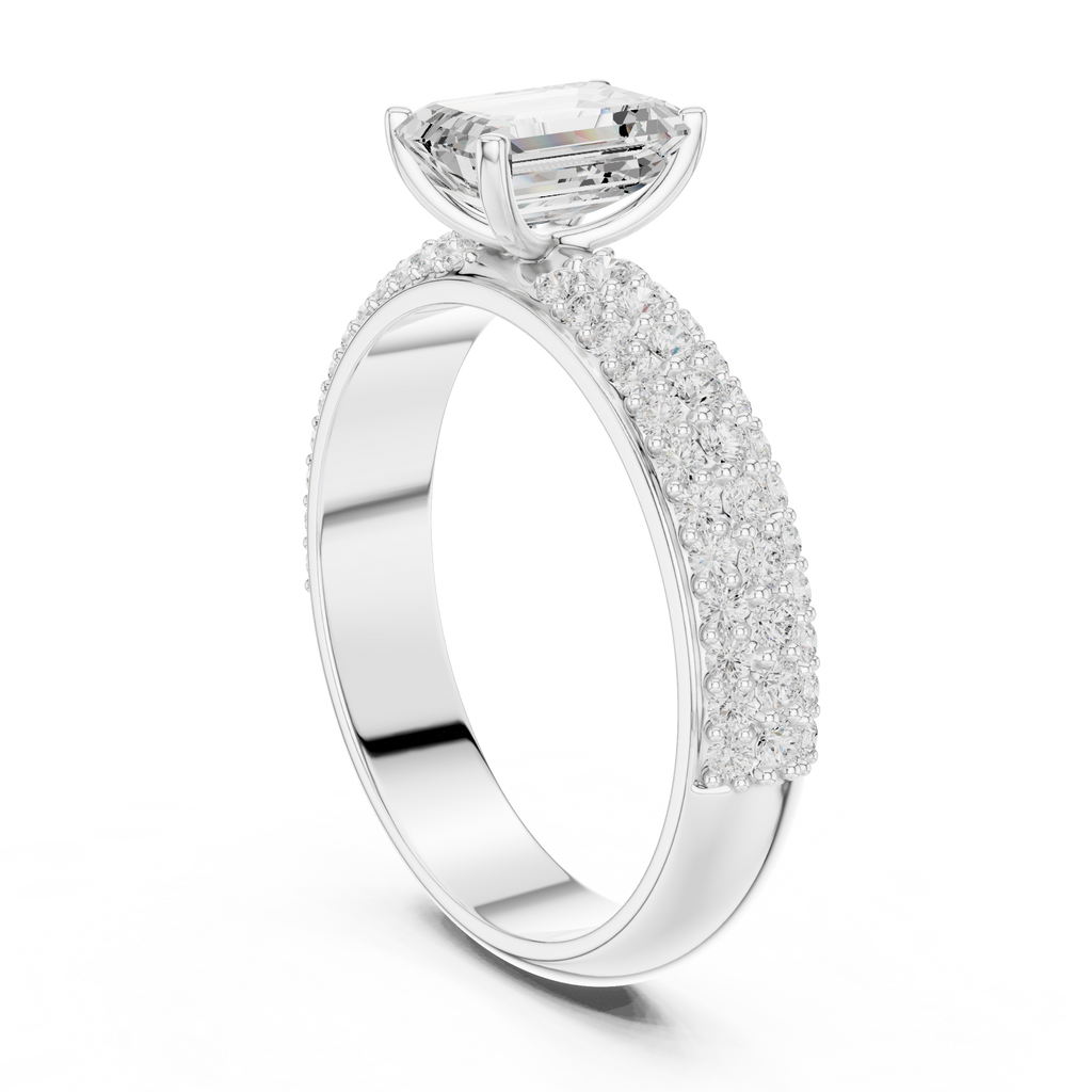 Emerald Cut Pavé Diamond Engagement Ring