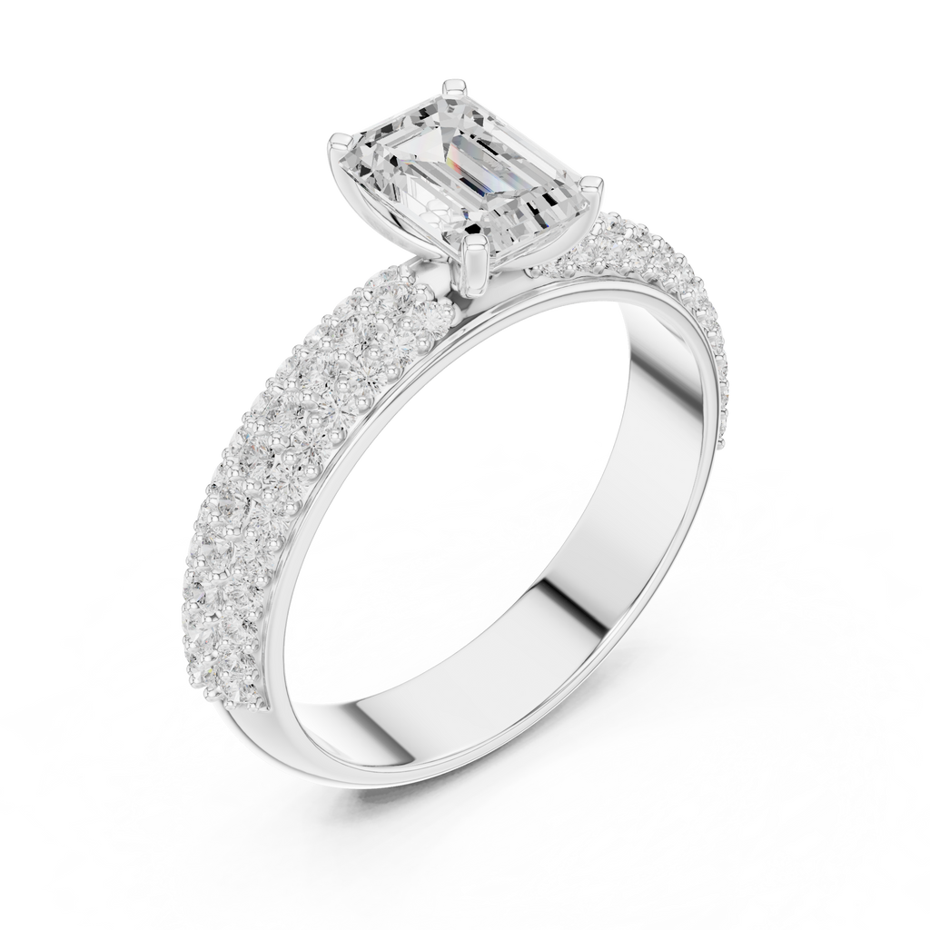 Emerald Cut Pavé Diamond Engagement Ring