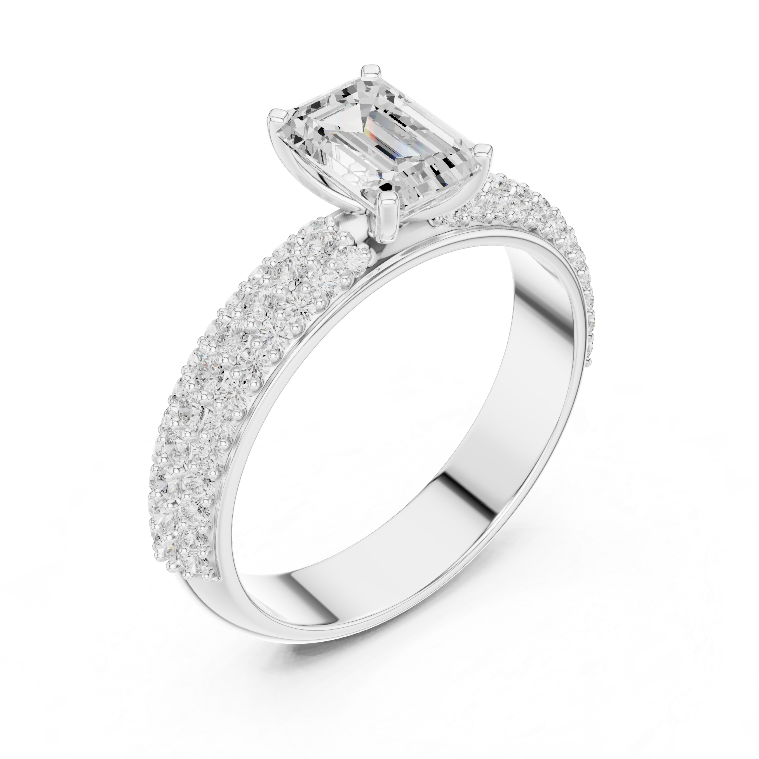 Emerald Cut Pavé Diamond Engagement Ring
