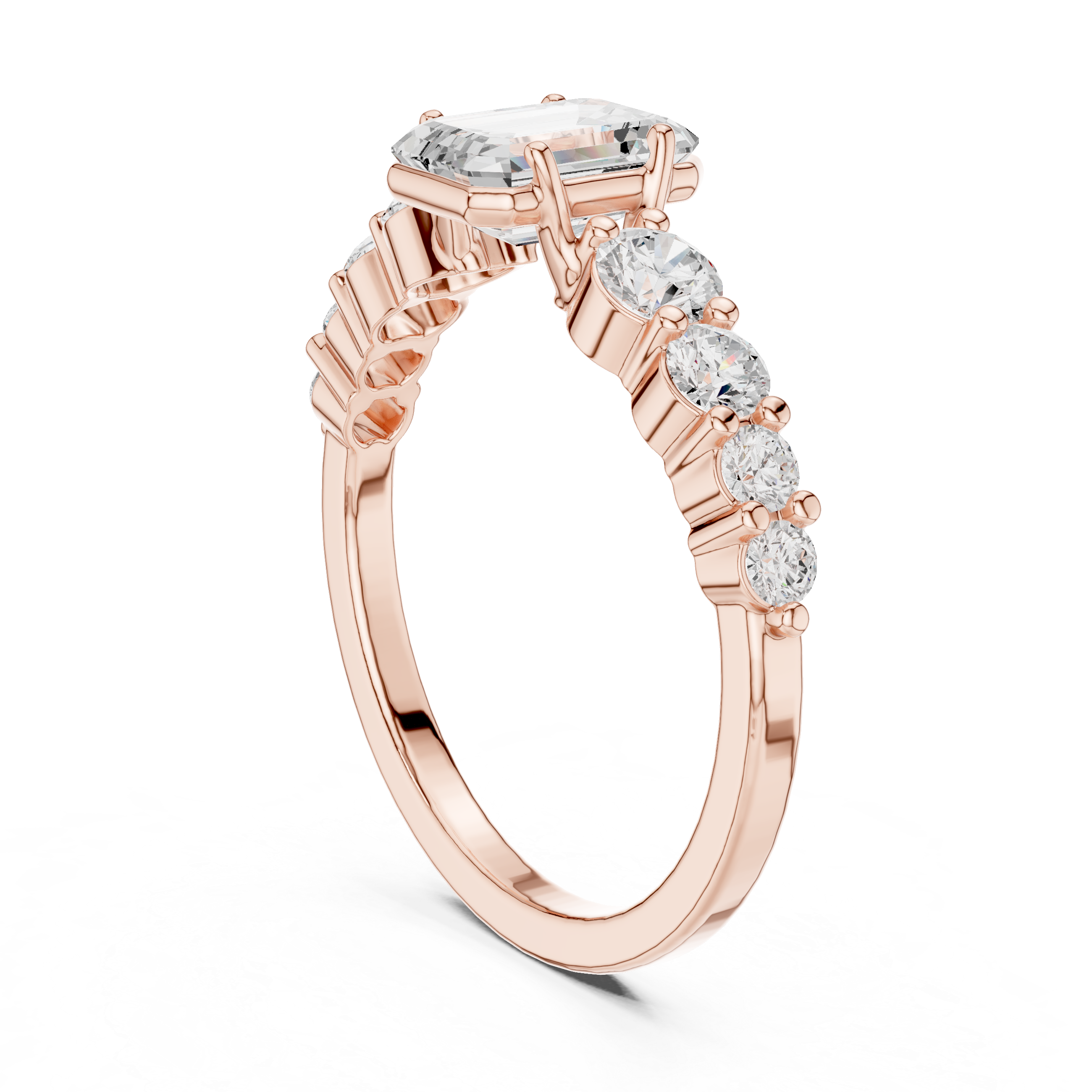 Emerald Cut Three Stone Diamond Engagement Ring