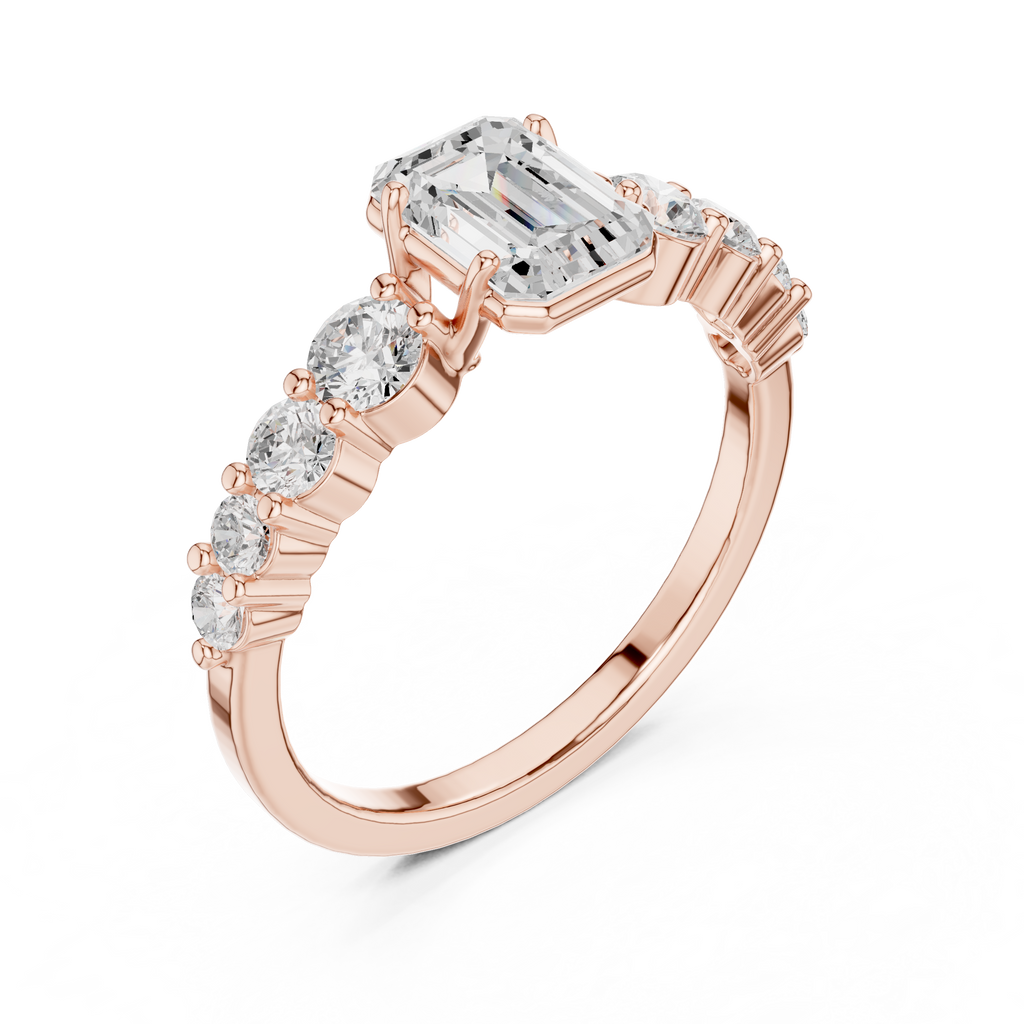 Emerald Cut Three Stone Diamond Engagement Ring
