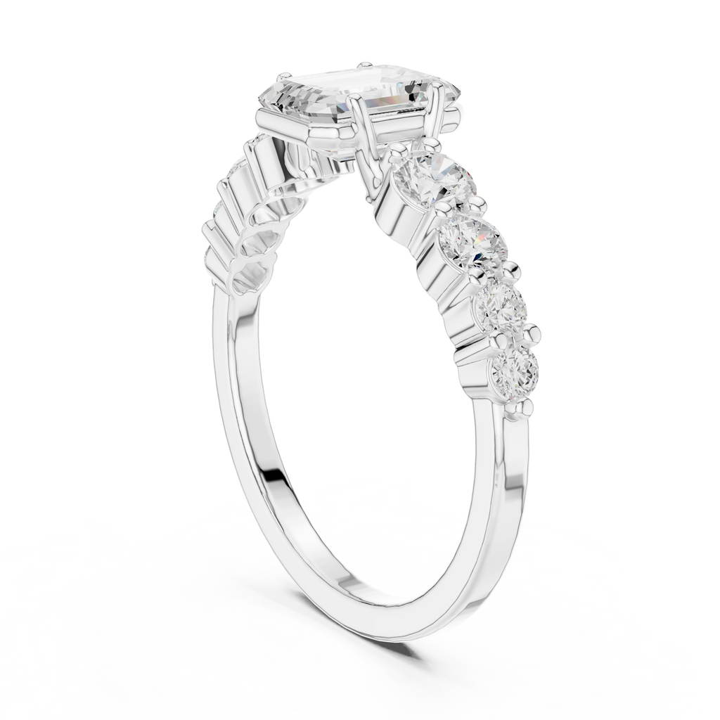 Emerald Cut Three Stone Diamond Engagement Ring