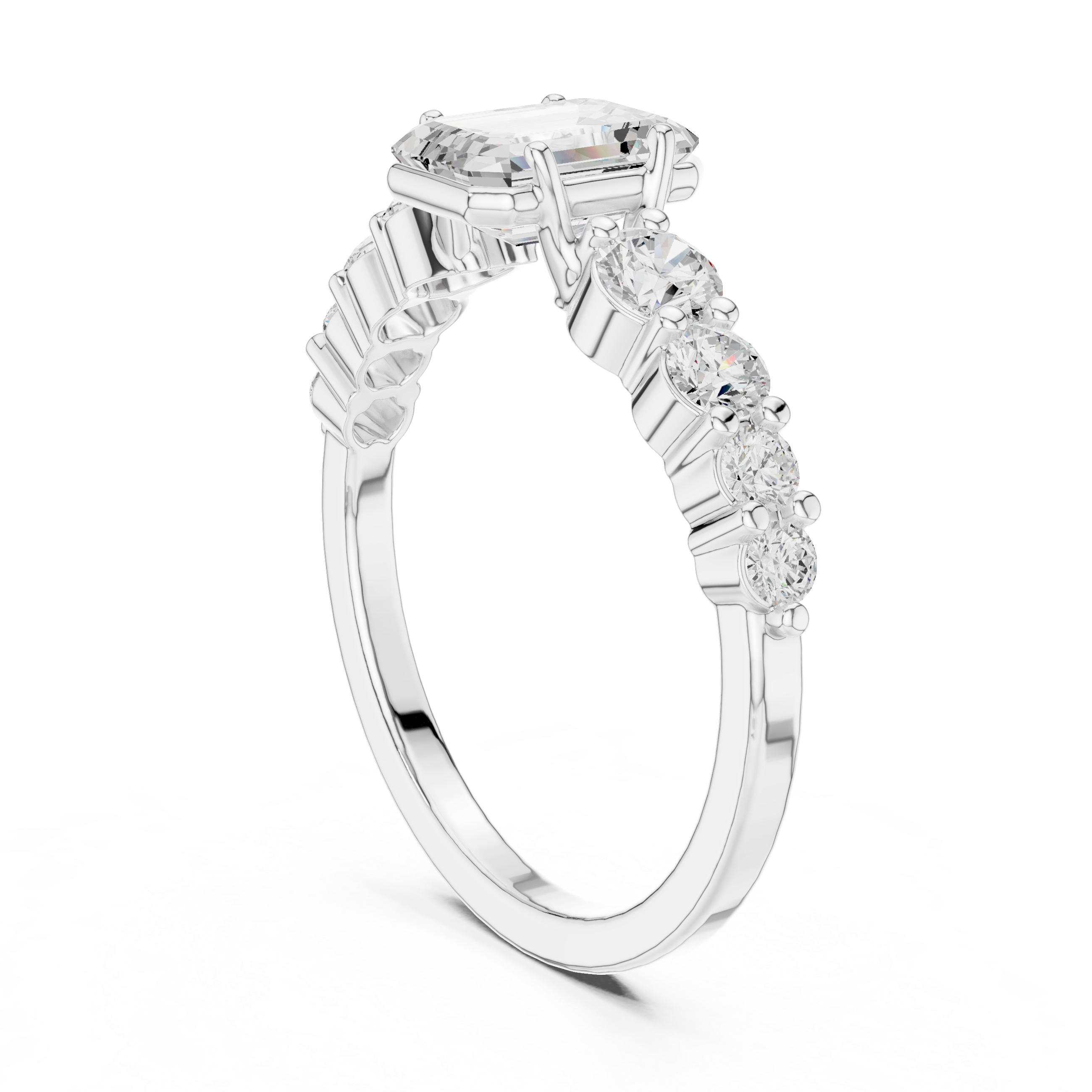 Emerald Cut Three Stone Diamond Engagement Ring