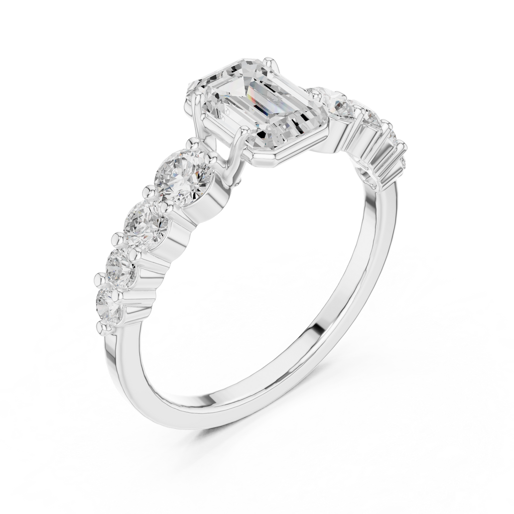 Emerald Cut Three Stone Diamond Engagement Ring