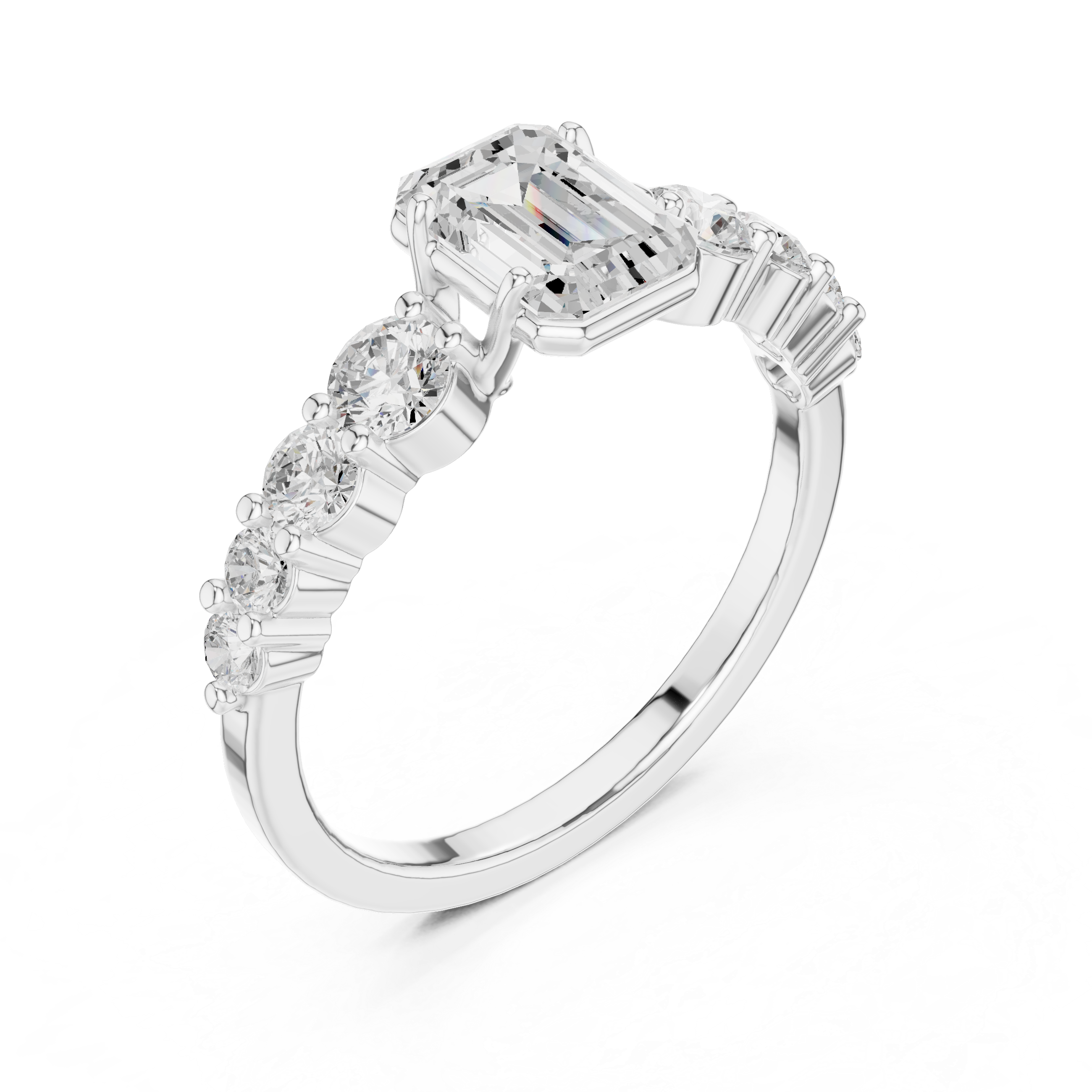 Emerald Cut Three Stone Diamond Engagement Ring