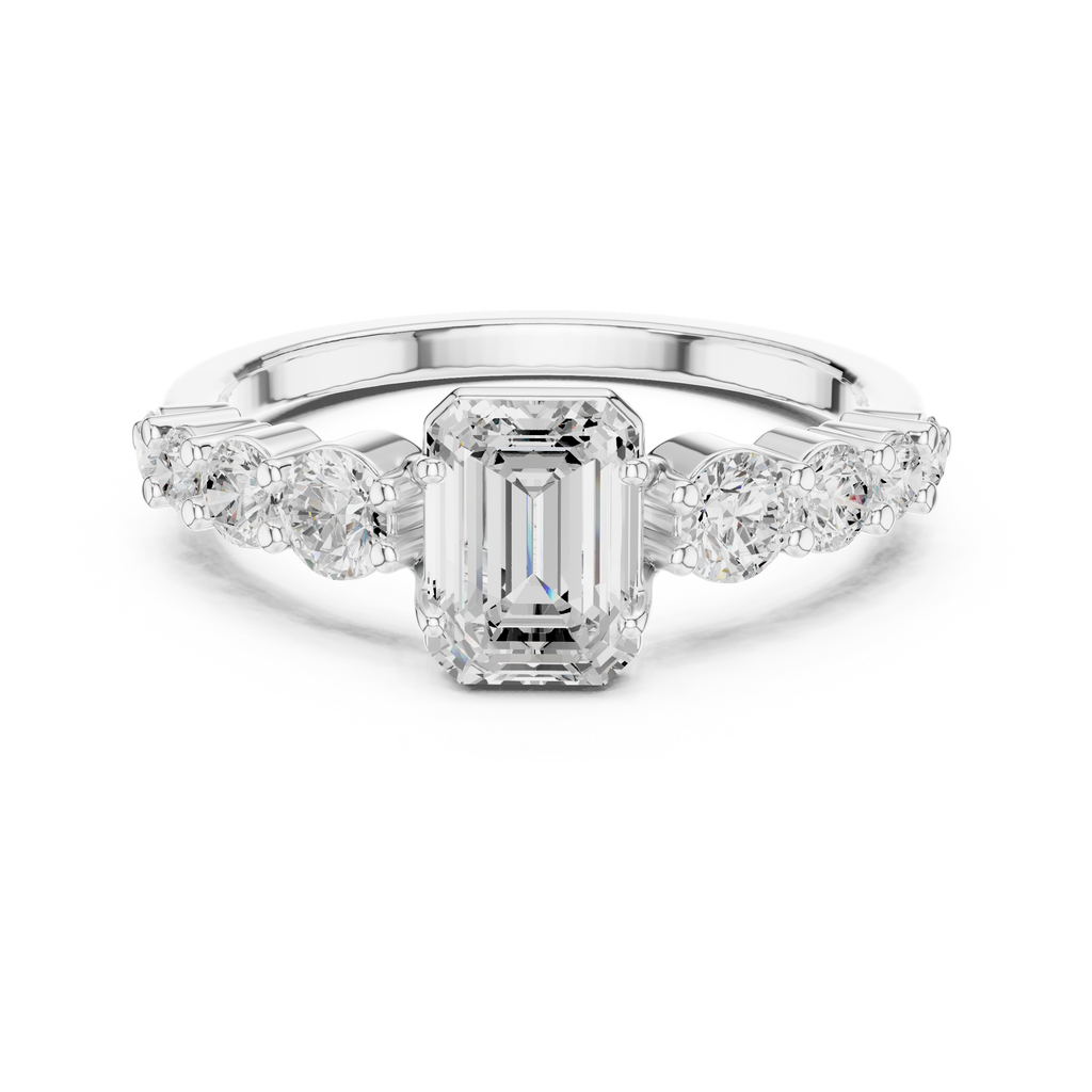 Emerald Cut Three Stone Diamond Engagement Ring