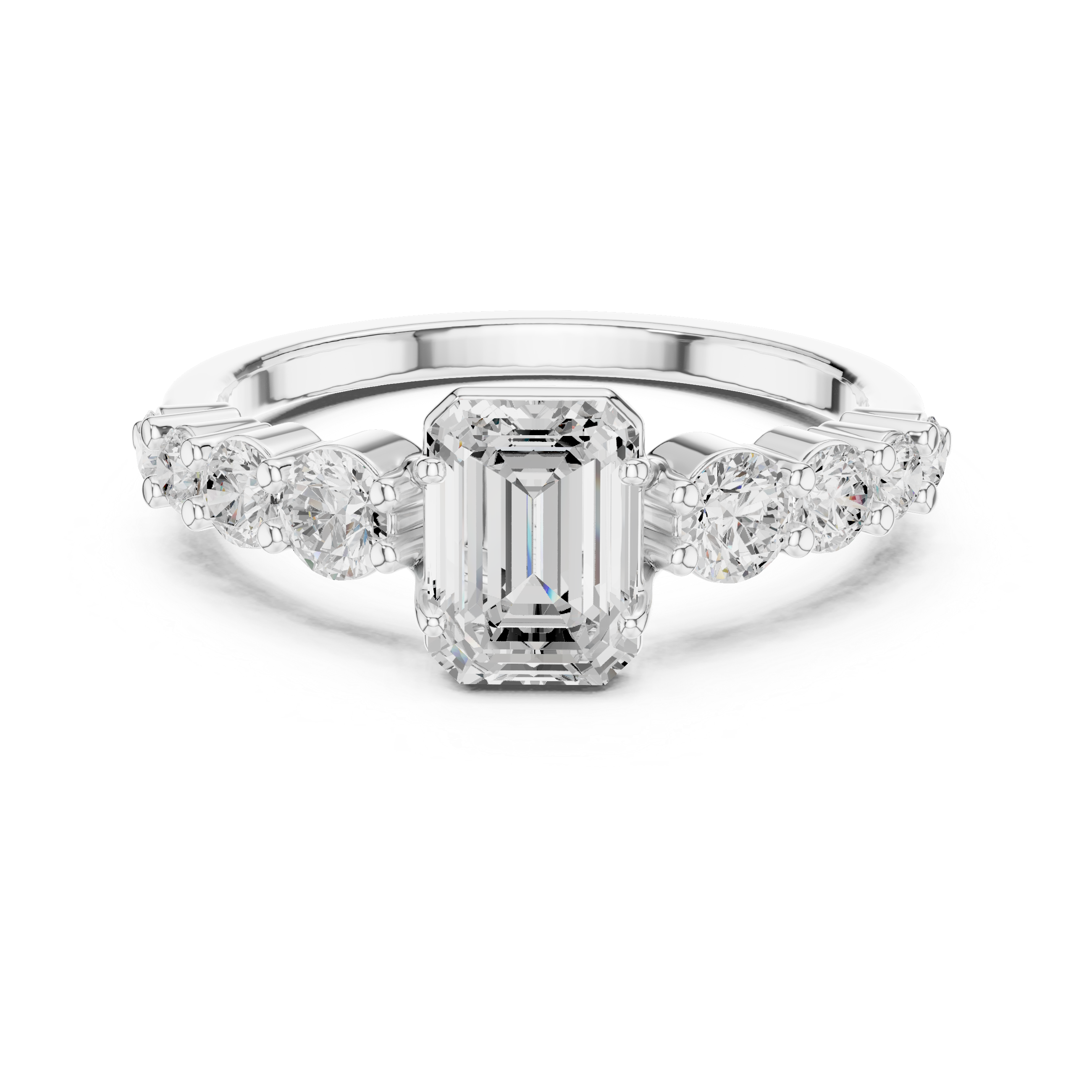Emerald Cut Three Stone Diamond Engagement Ring