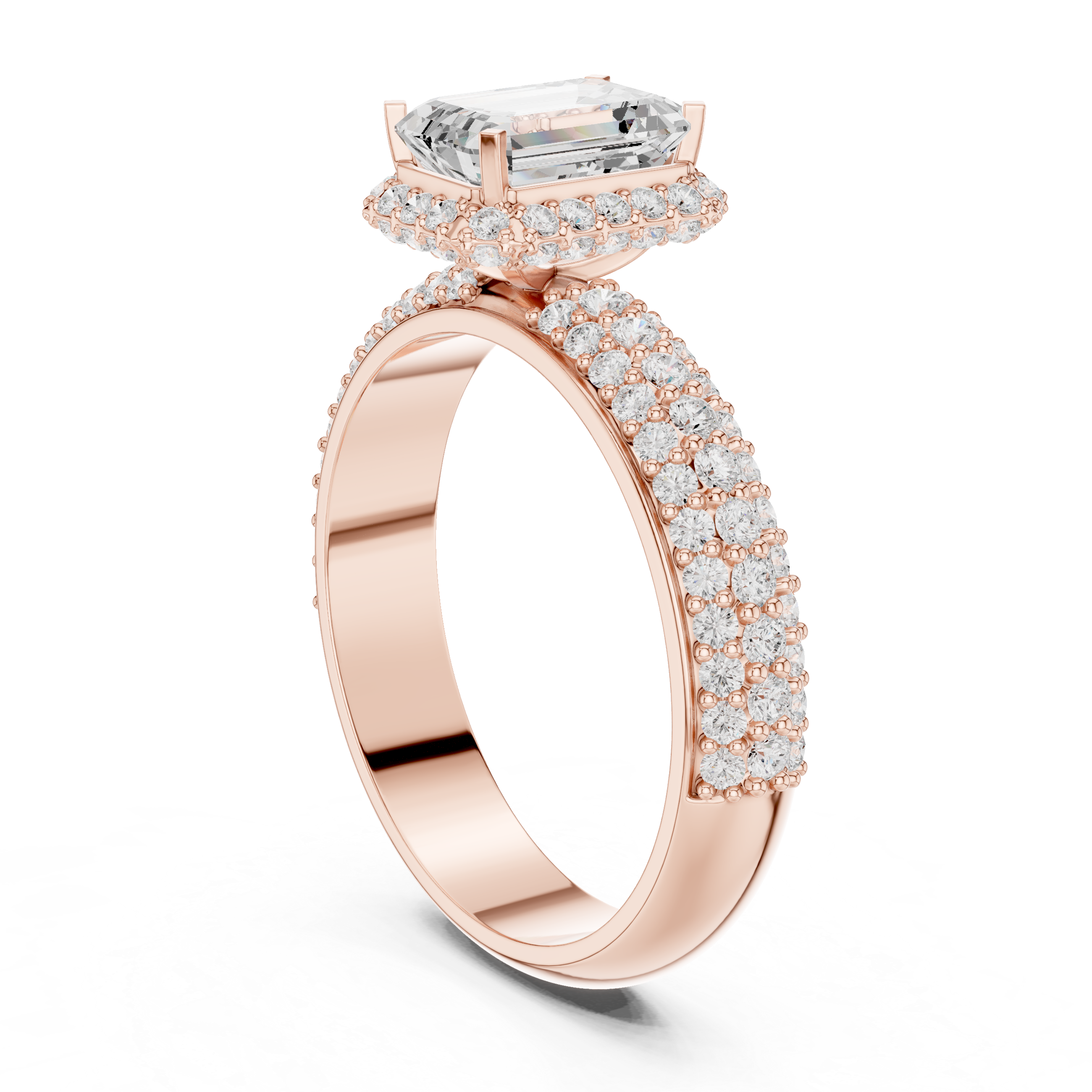 Emerald Cut Halo Diamond Engagement Ring