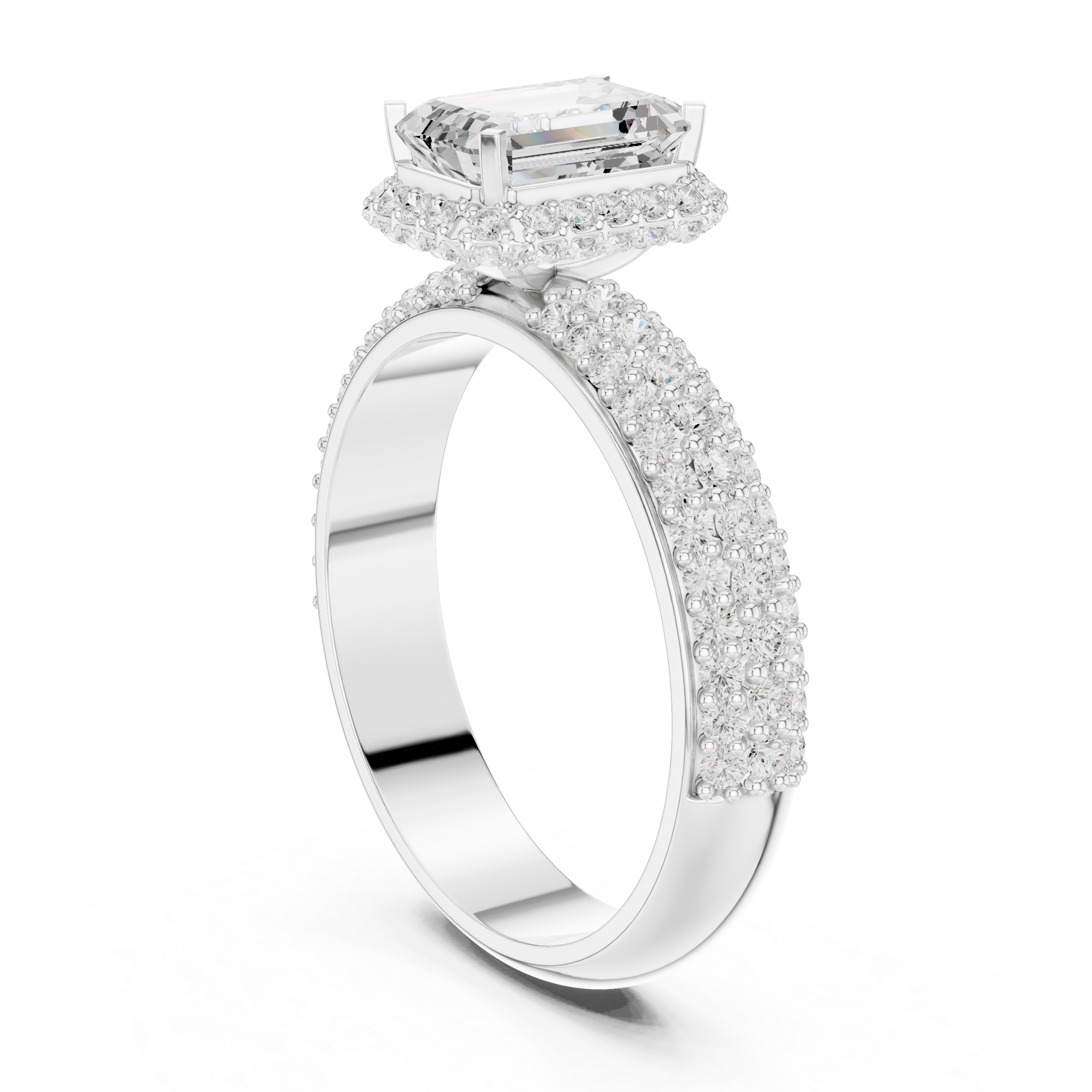 Emerald Cut Halo Diamond Engagement Ring