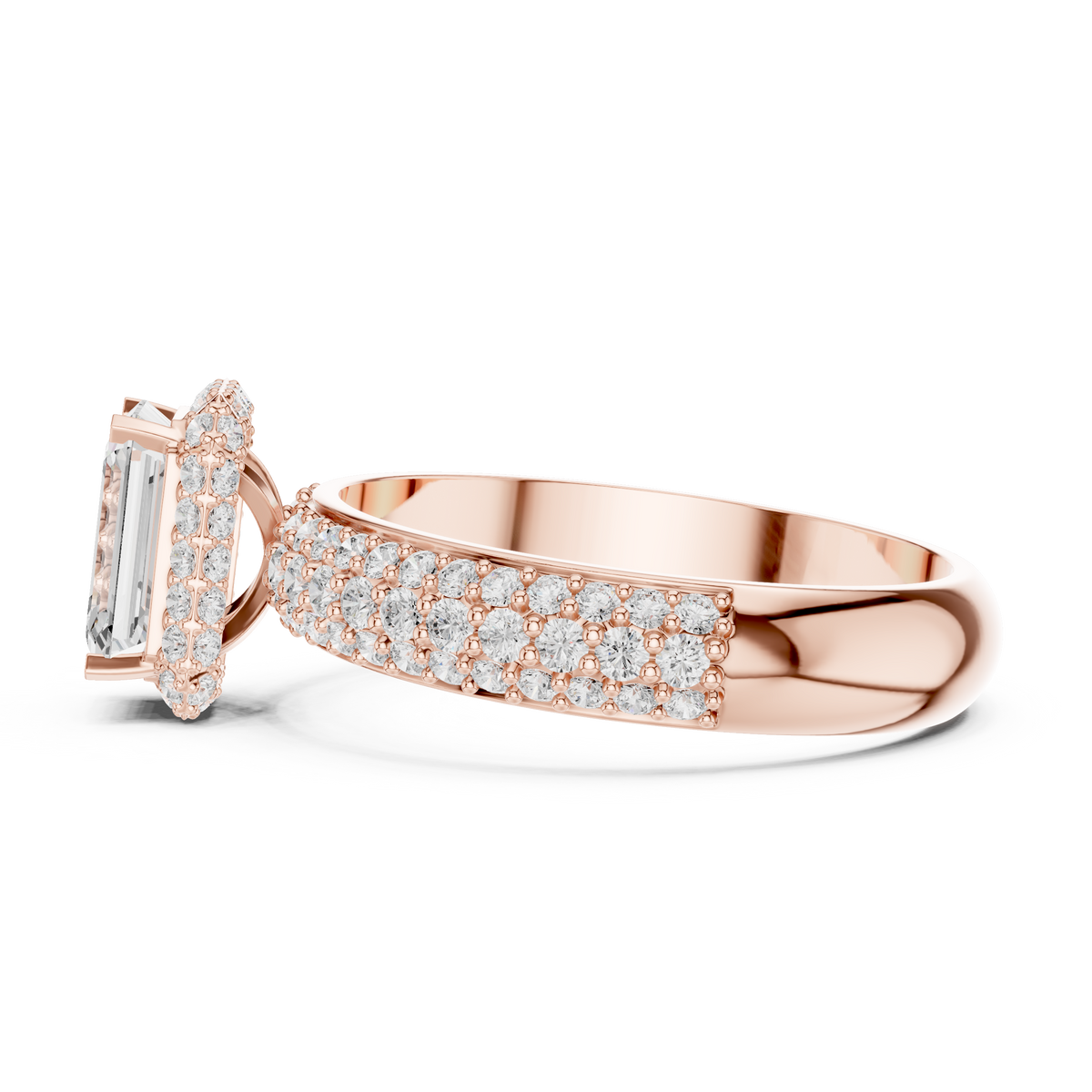 Emerald Cut Halo Lab Grown Diamond with Pavé Band Engagement Ring – view 8 of 12 | Jewelix Atelier