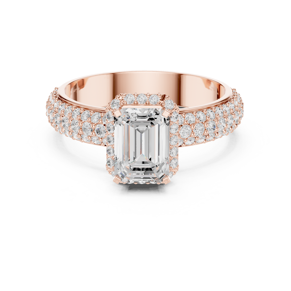 Emerald Cut Halo Lab Grown Diamond with Pavé Band Engagement Ring – view 5 of 12 | Jewelix Atelier