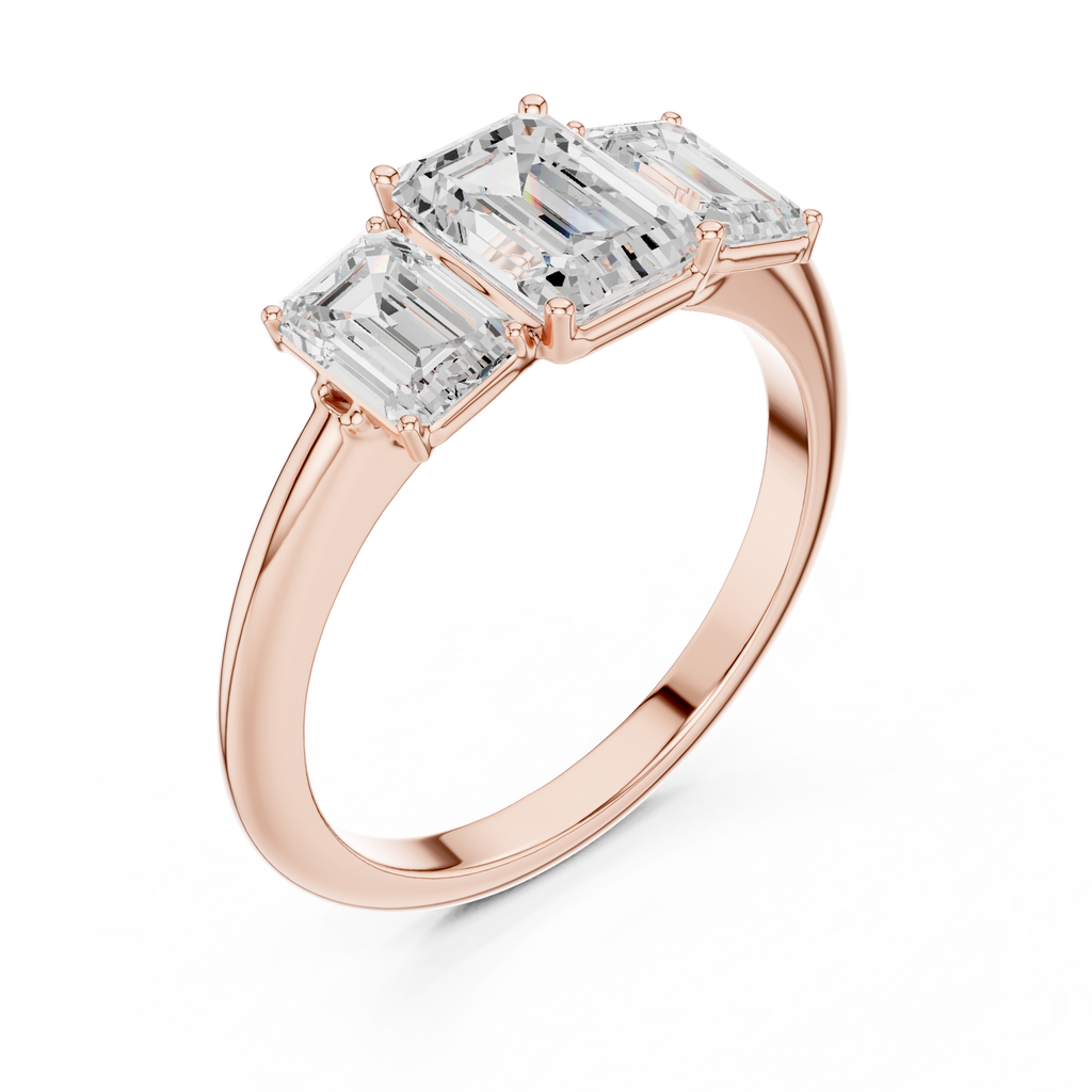 Emerald Cut Three Stone Diamond Engagement Ring