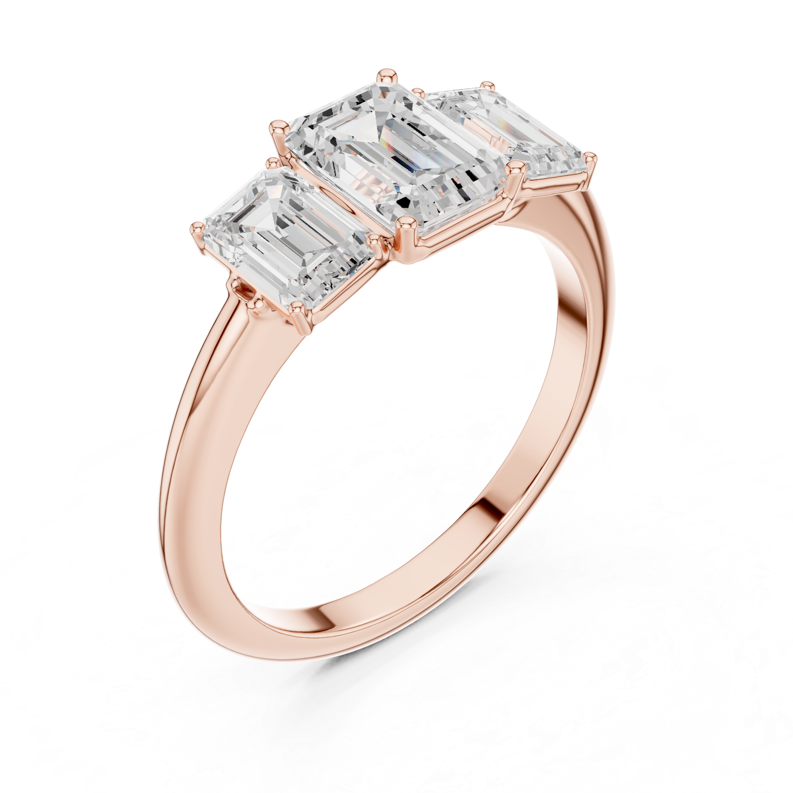 Emerald Cut Three Stone Diamond Engagement Ring