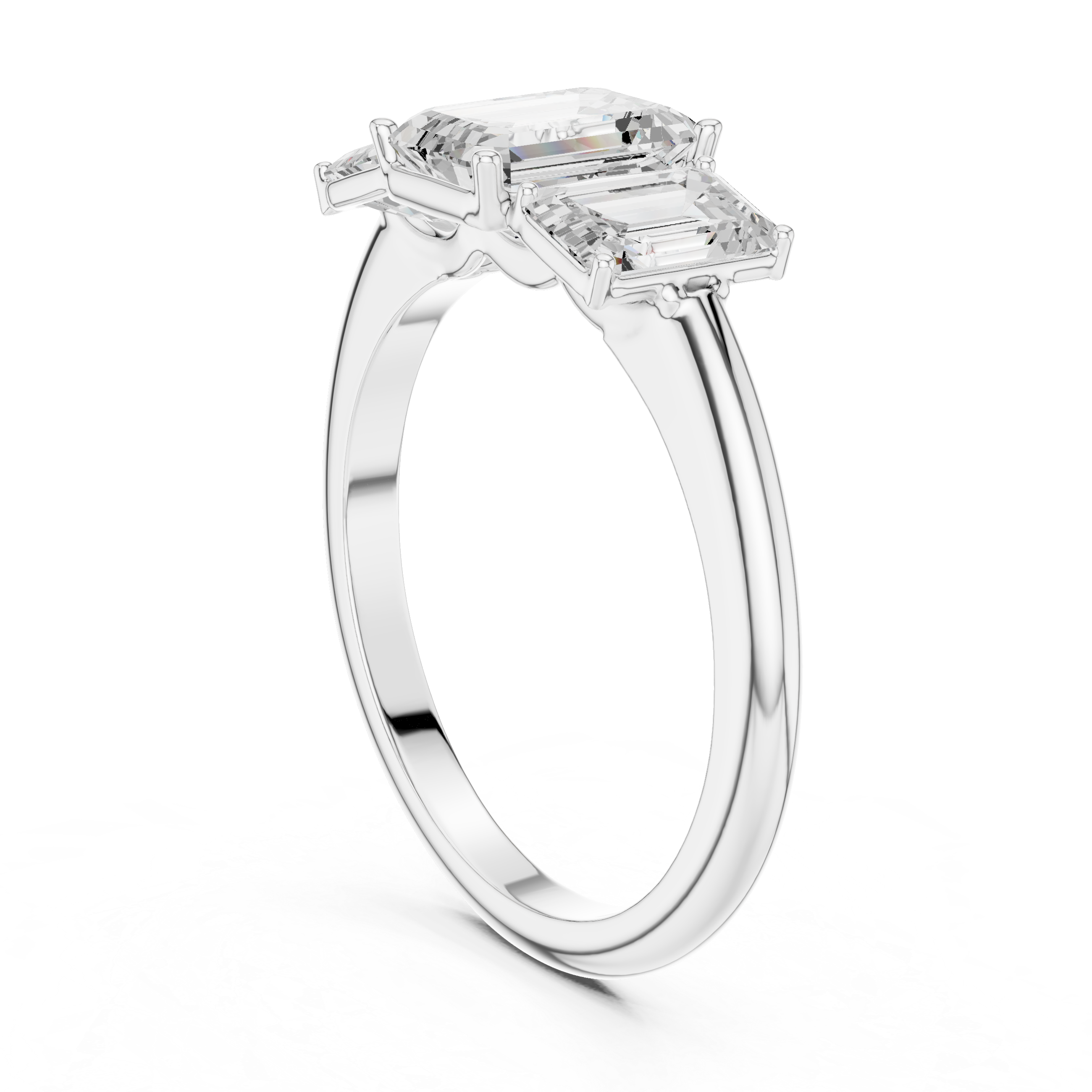 Emerald Cut Three Stone Diamond Engagement Ring