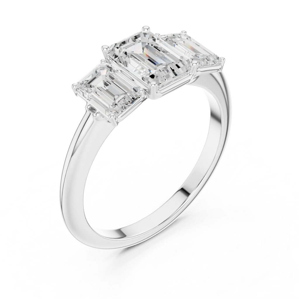 Emerald Cut Three Stone Diamond Engagement Ring